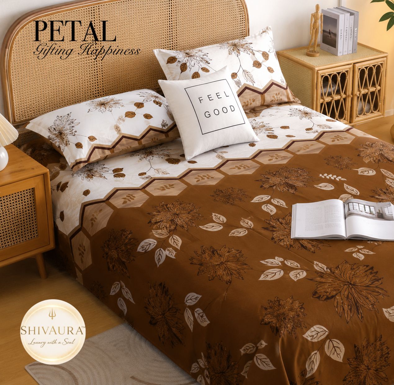 Petal Floral Hexagon Print Premium Cotton Bedsheet – Double Bed