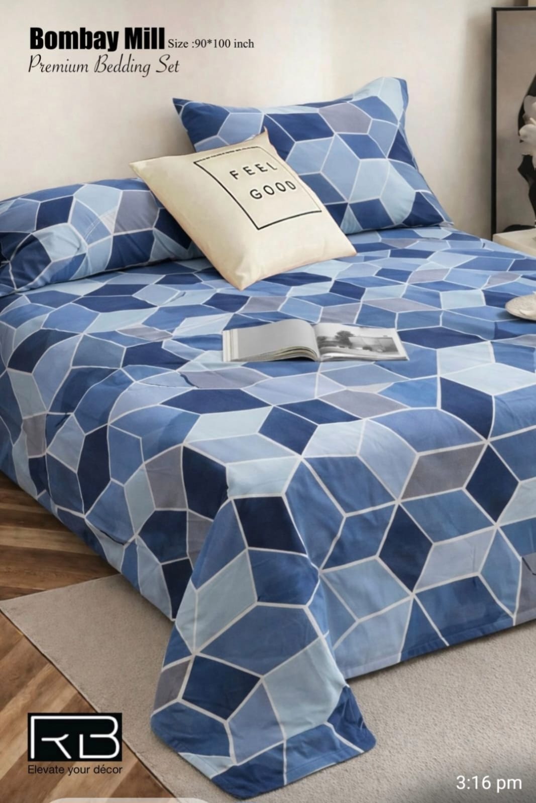 Bombay Mill Geometric 3D Print Premium Bedding Set – King Size