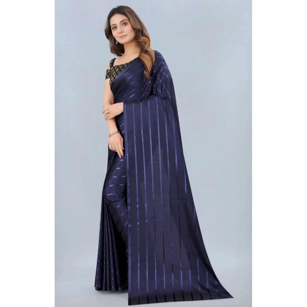 Generic Women's Satin Silk Saree with Blouse (Blue, 5-6 Mtrs)
