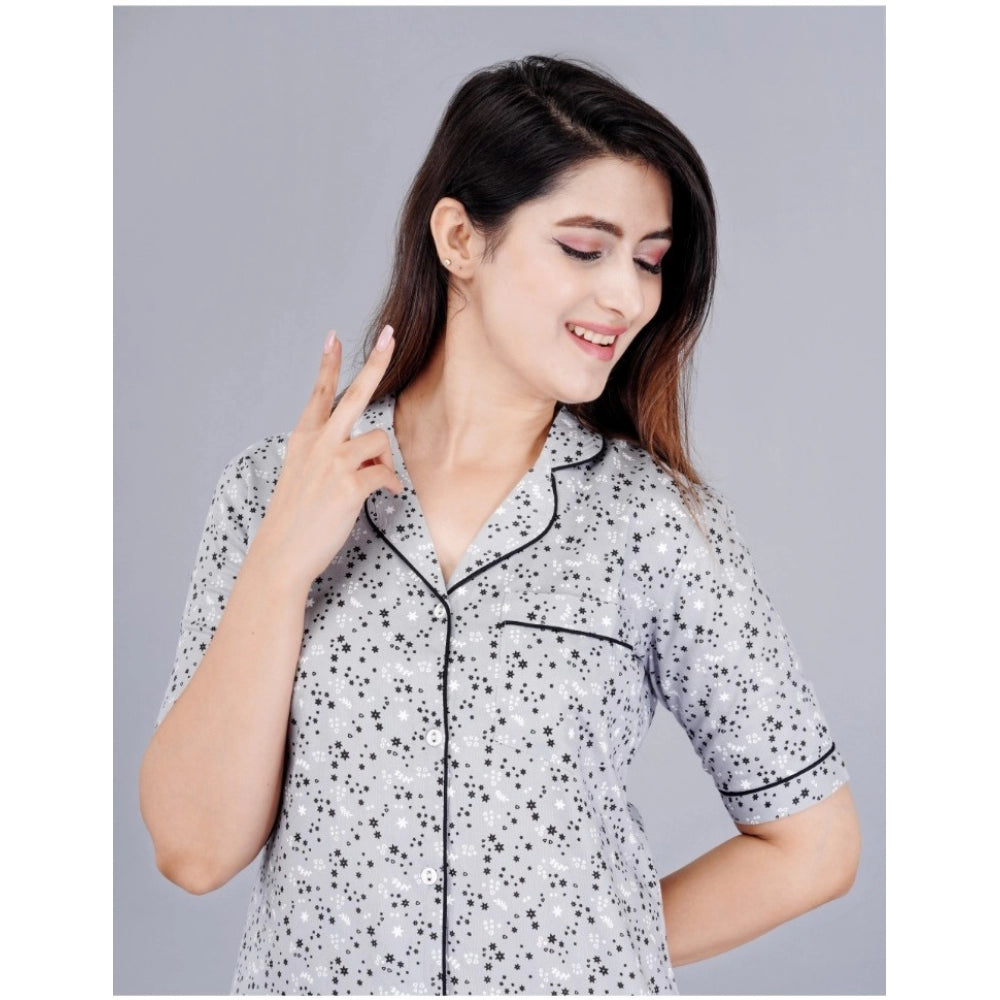 Women's Casual Half Sleeve Printed Viscose Rayon Shirt With Pyjama Pant Night Suit Set