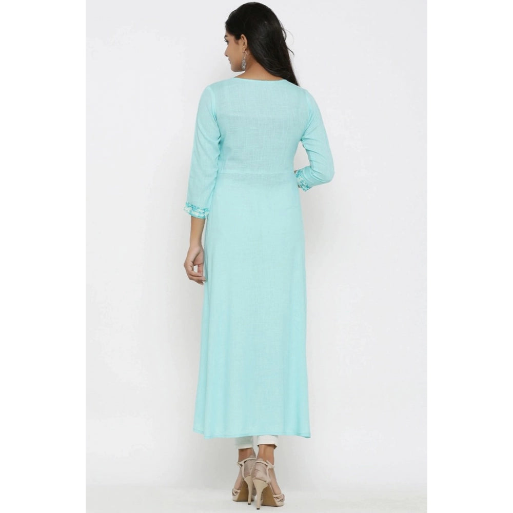 Women's Casual 3/4 th Sleeve Embroidery Rayon Kurti