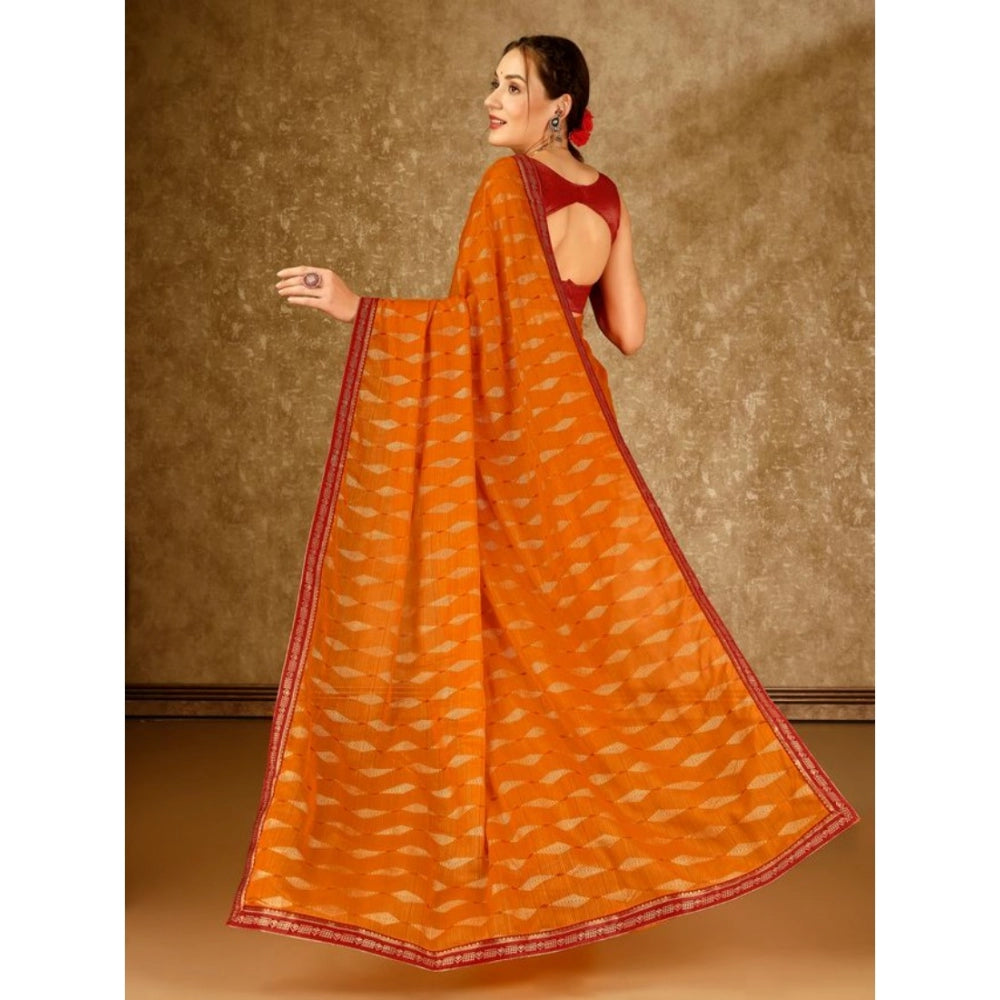 Generic Women's Zomto Laheriya Saree With Unstitched Blouse (Yellow, 5-6 Mtrs)