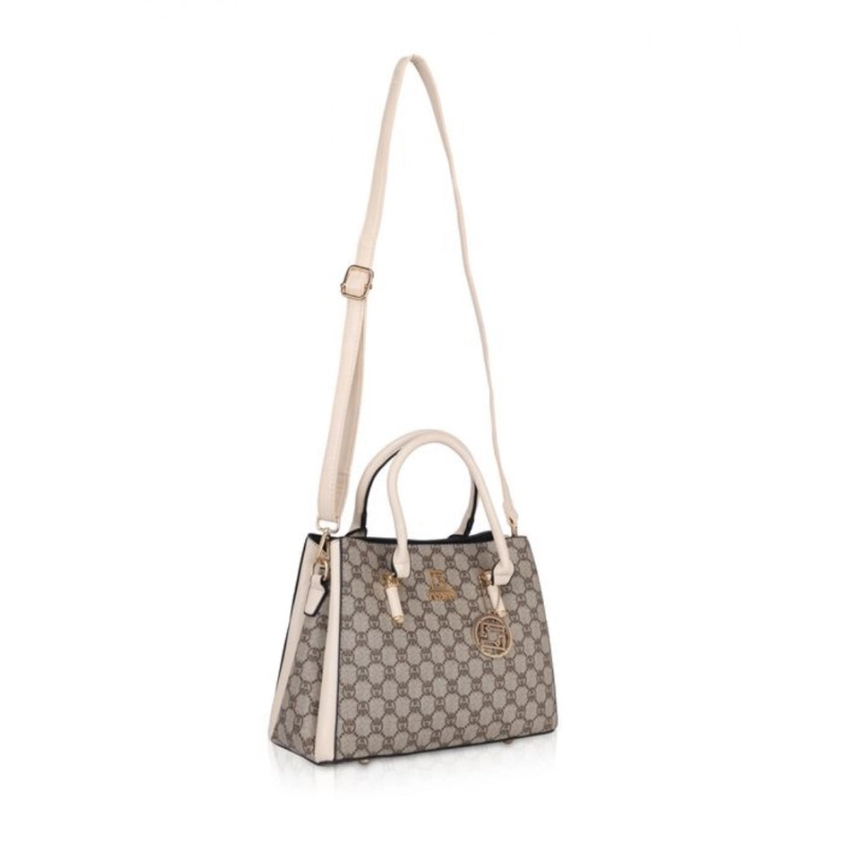 Women's Faux Leather Printed Handbag Beige