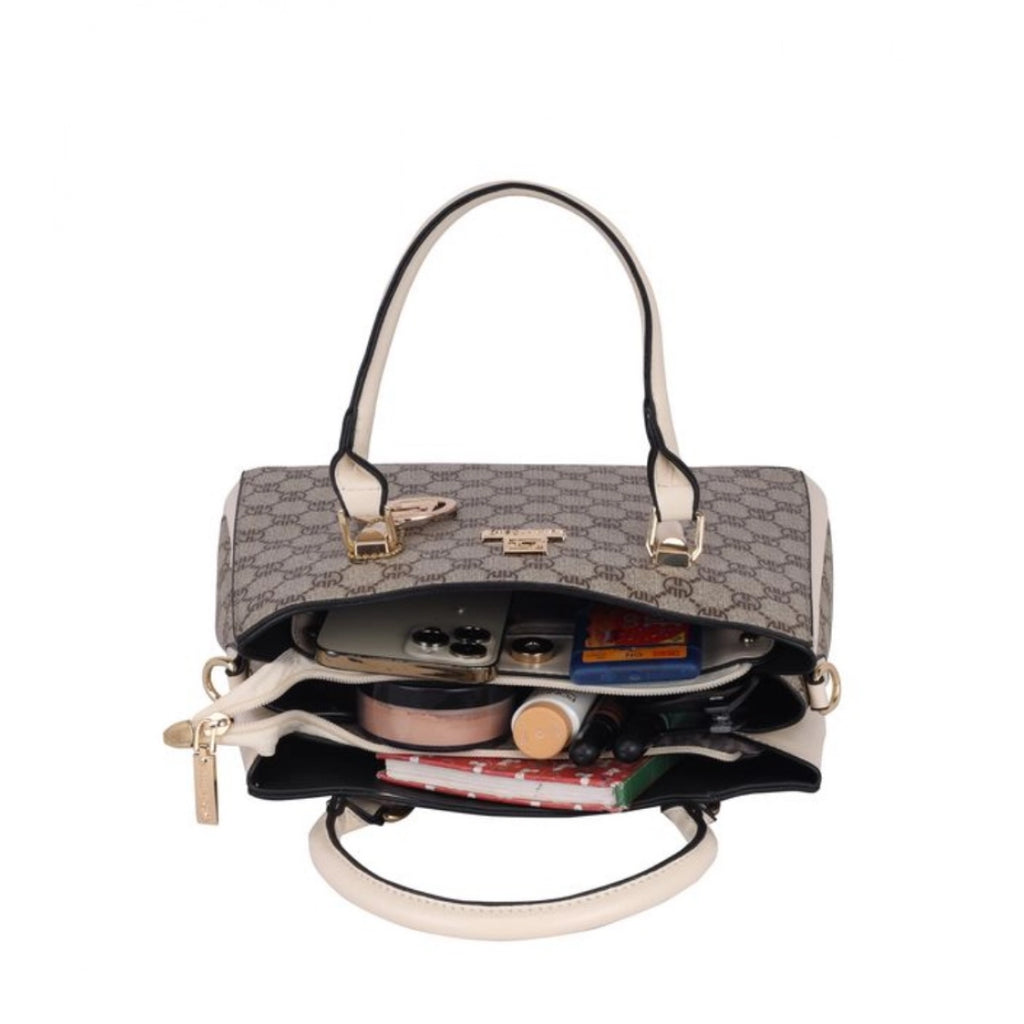 Women's Faux Leather Printed Handbag Beige