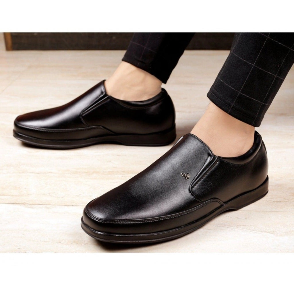 Men's Faux Leather Formal Shoes - Slip-On Office Wear (Black)