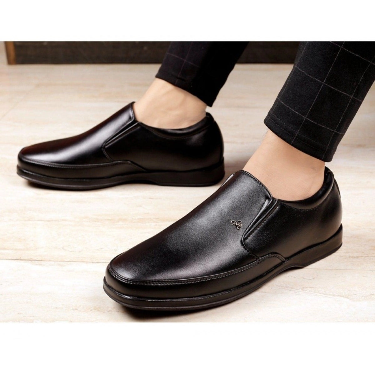Men's Faux Leather Formal Shoes - Slip-On Office Wear (Black)