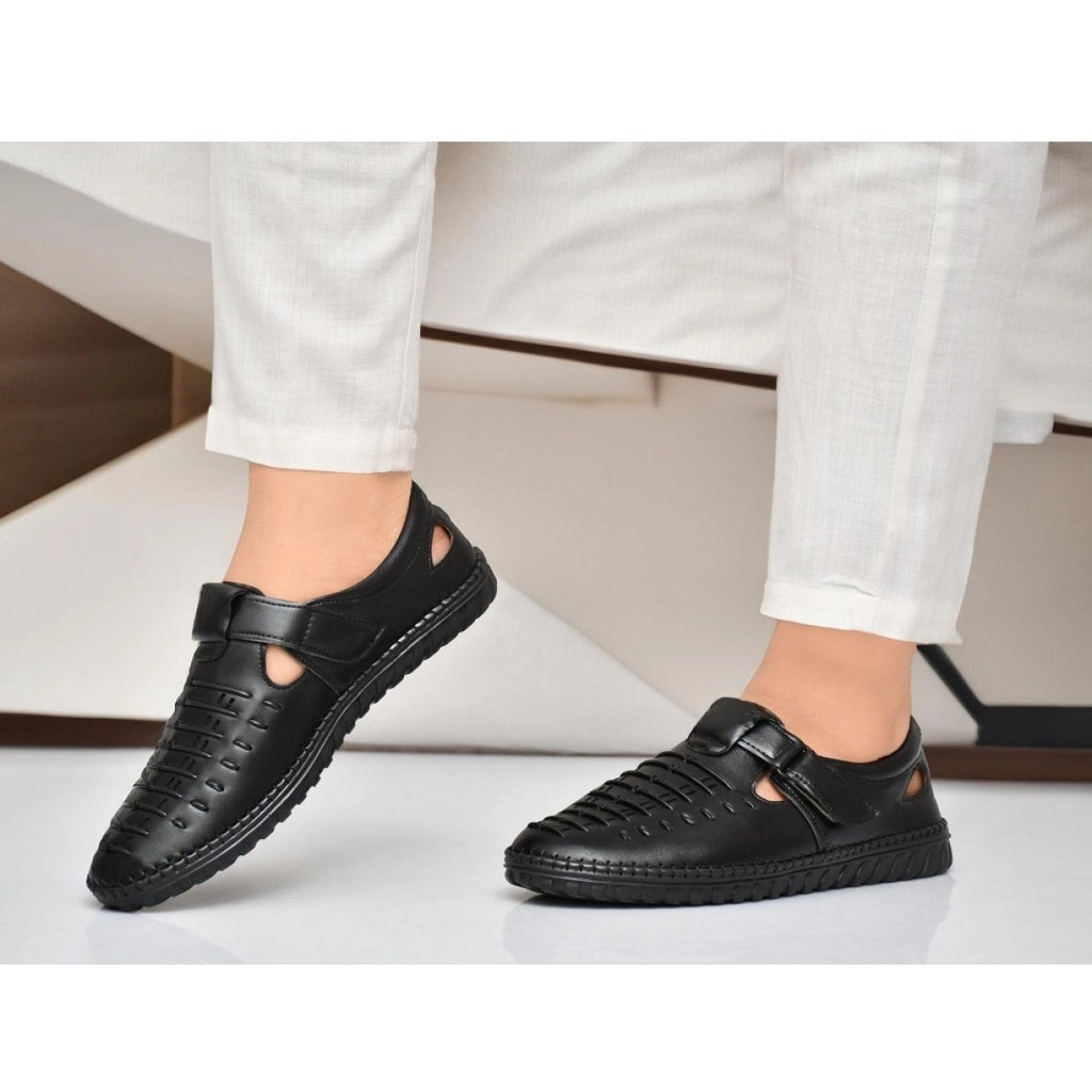 Men's Faux Leather Slip-On Sandals - Black