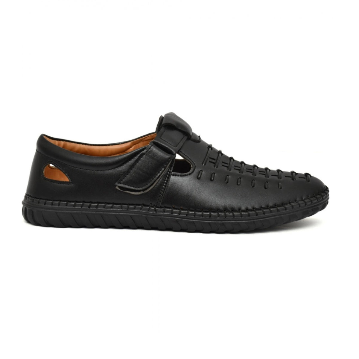 Men's Faux Leather Slip-On Sandals - Black