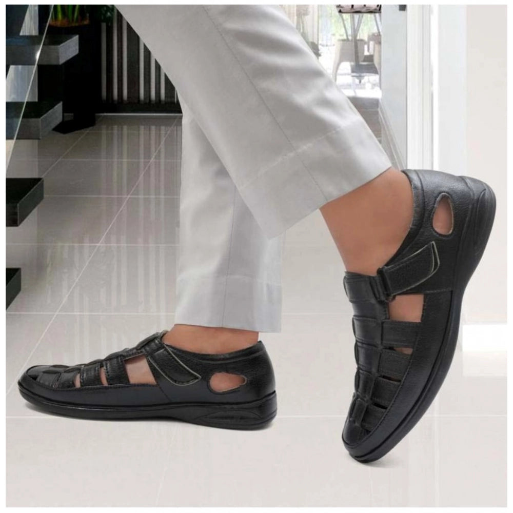 Men's Casual Faux Leather Solid Velcro Sandal