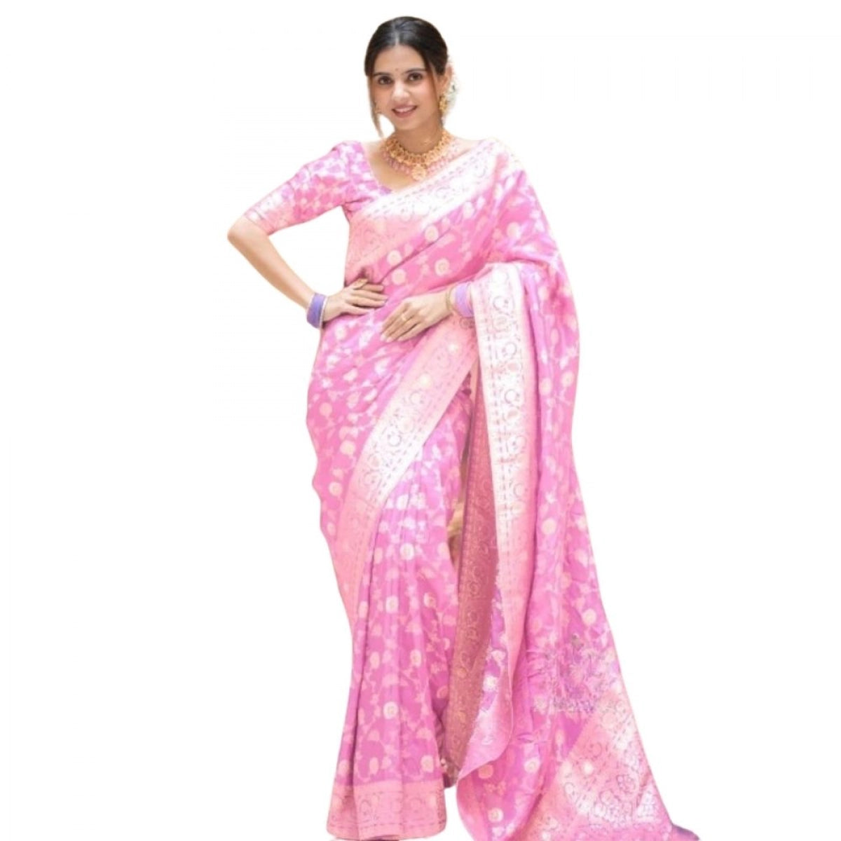 Women's Silk Blend Woven Saree With Unstitched Blouse - Multicolor