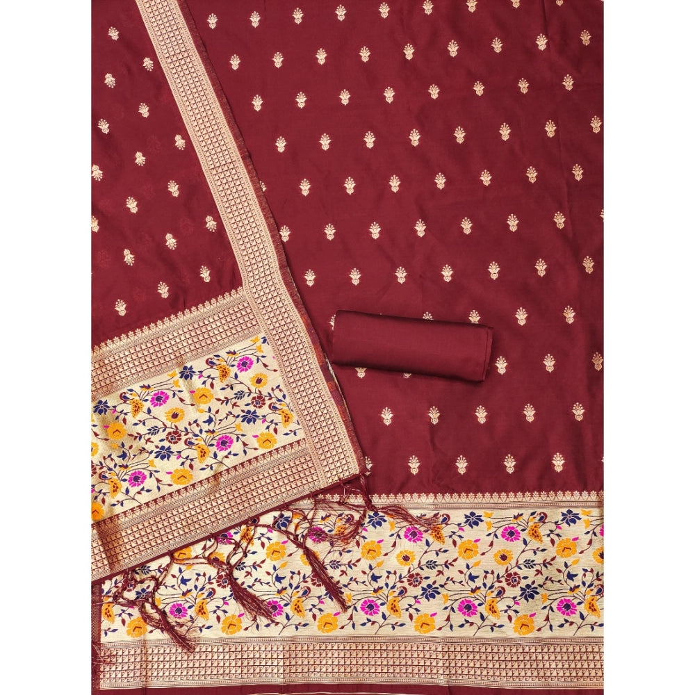 Women's Banarasi Silk Printed Unstitched Salwar Suit Material With Dupatta