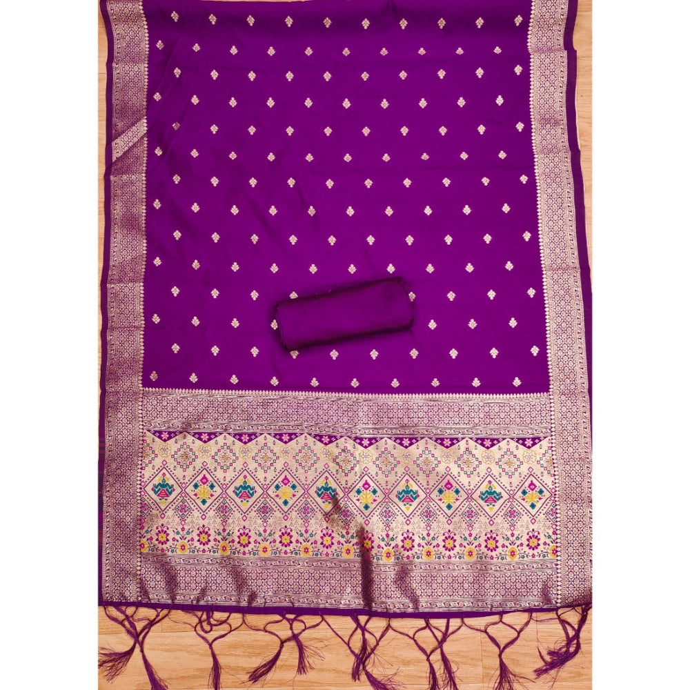 Women's Banarasi Silk Printed Unstitched Salwar Suit Material With Dupatta