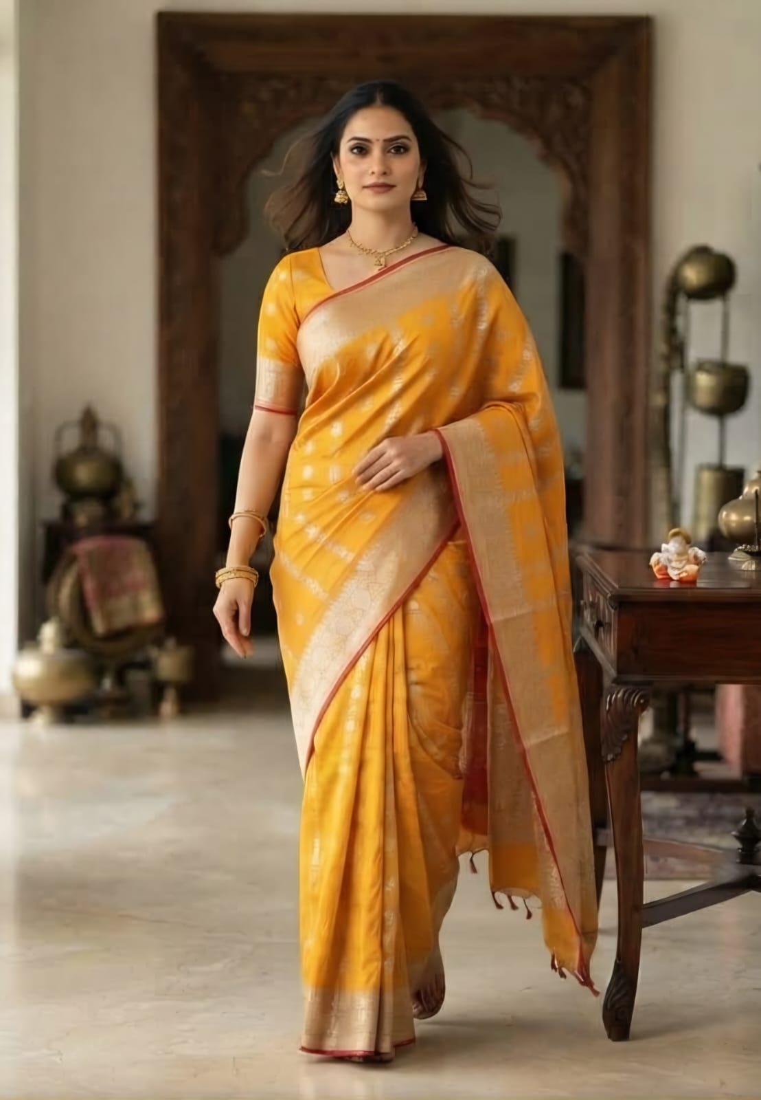 SS Dolla Silk Zari Design Saree | Yellow