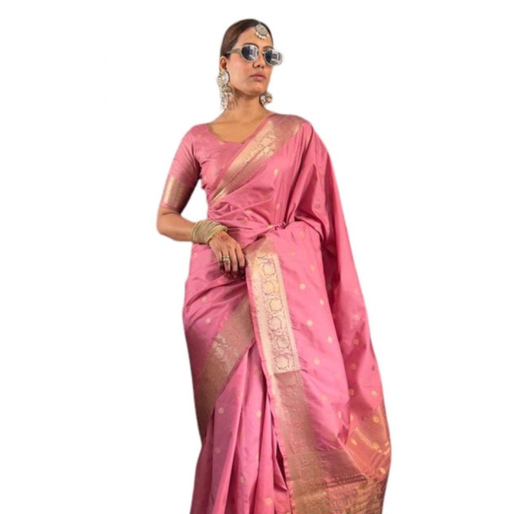Women satin Silk Printed Saree | Pink