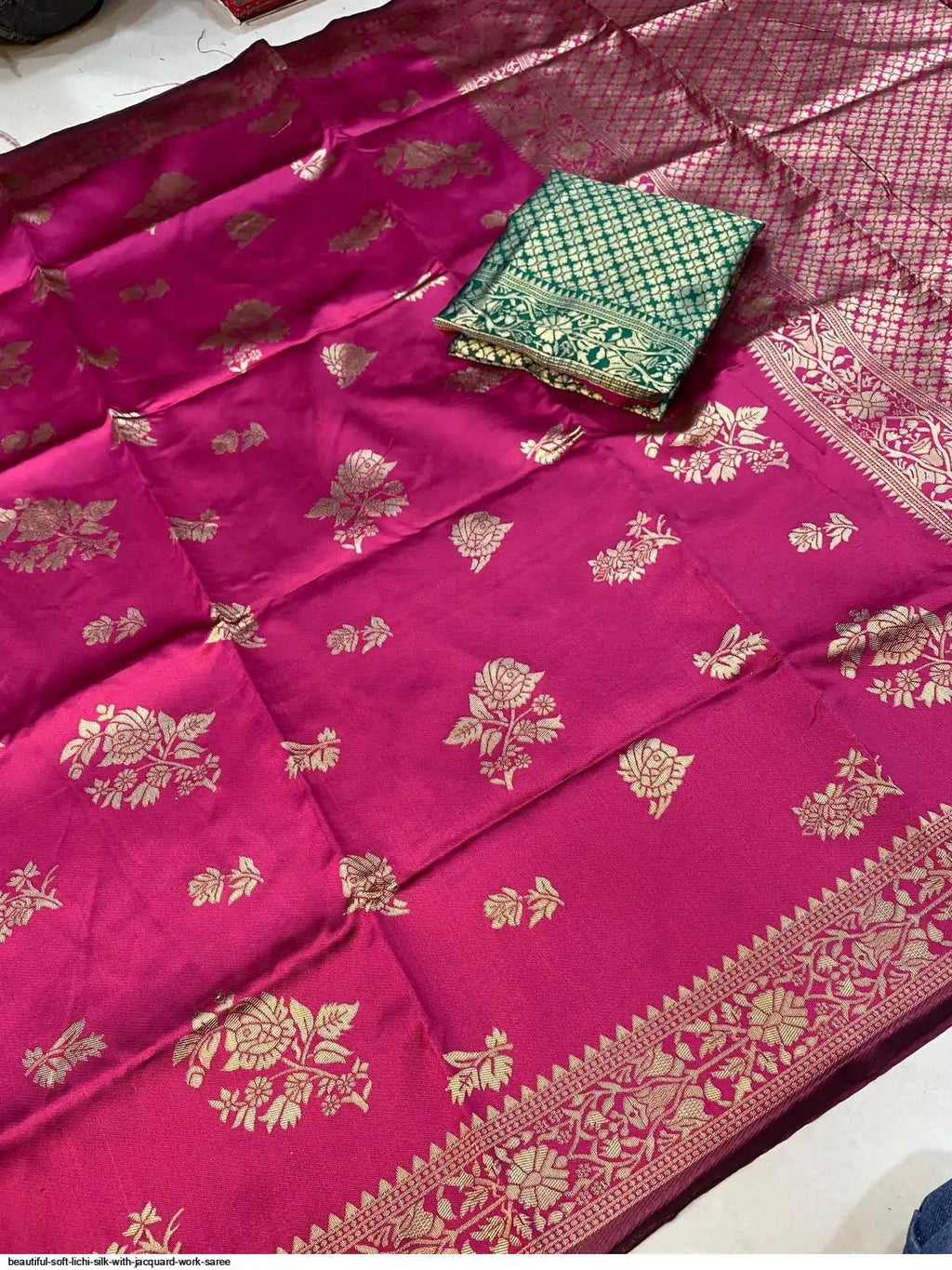 Soft Lichi Silk Saree with Jacquard Work | Deep Pink