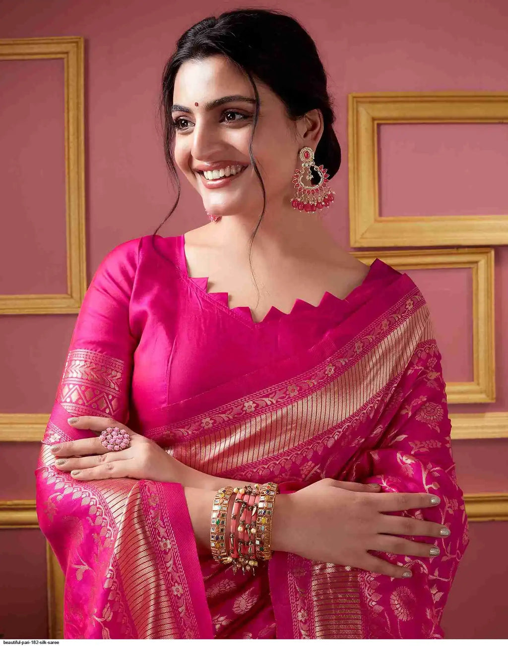 Beautiful Pari Silk Saree | Pink | Design 182