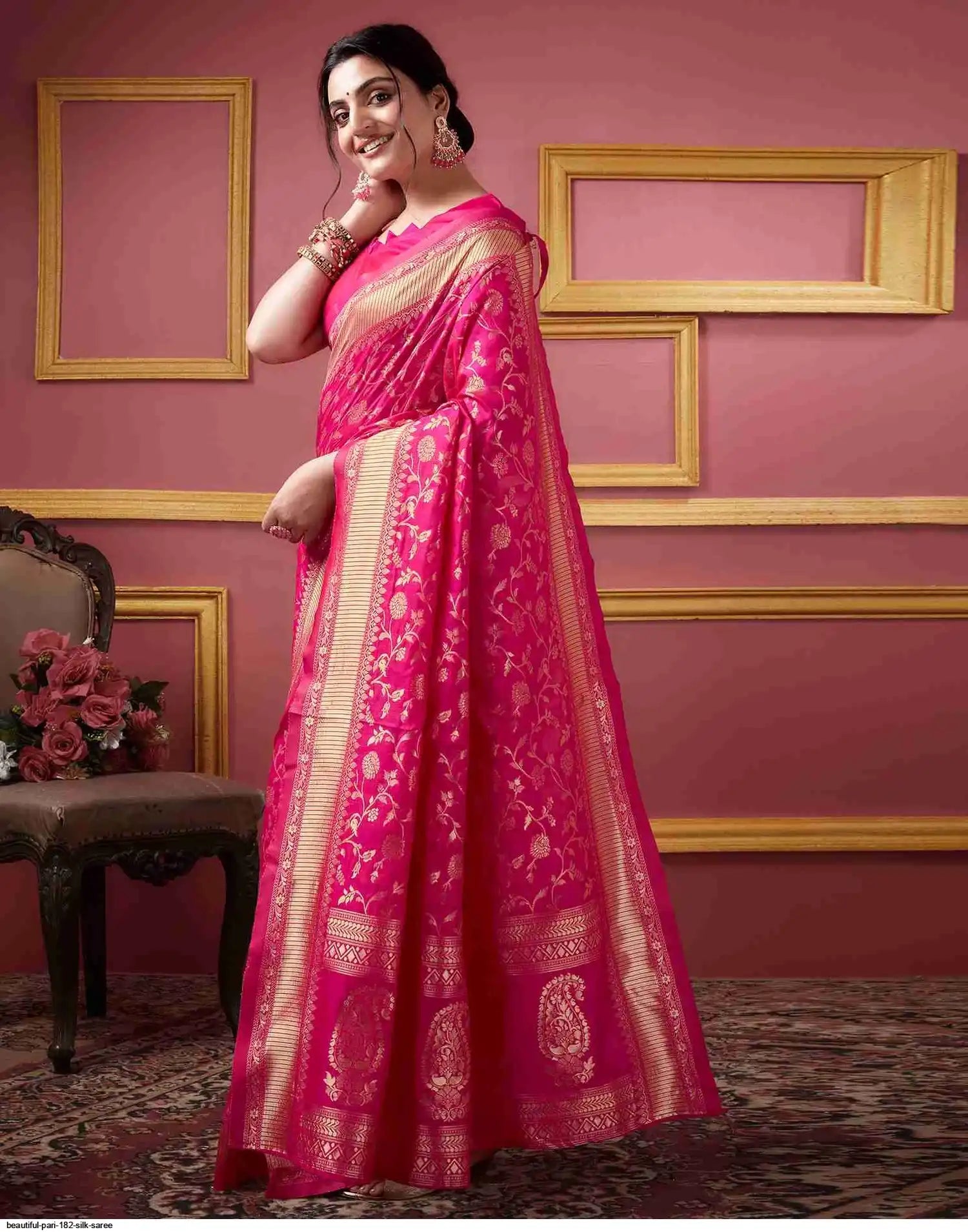 Beautiful Pari Silk Saree | Pink | Design 182