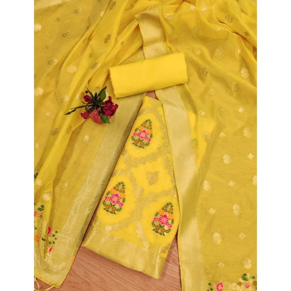 Women's Banarasi Silk Printed Unstitched Salwar Suit Material With Dupatta
