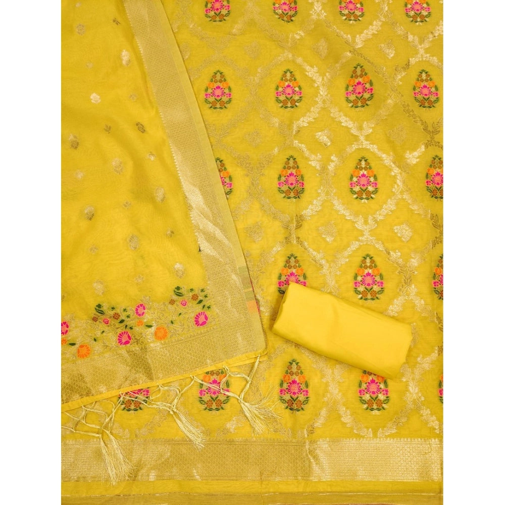 Women's Banarasi Silk Printed Unstitched Salwar Suit Material With Dupatta