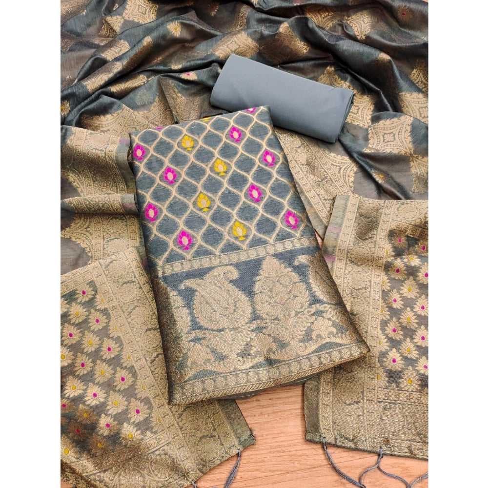 Women's Banarasi Silk Printed Unstitched Salwar Suit Material With Dupatta
