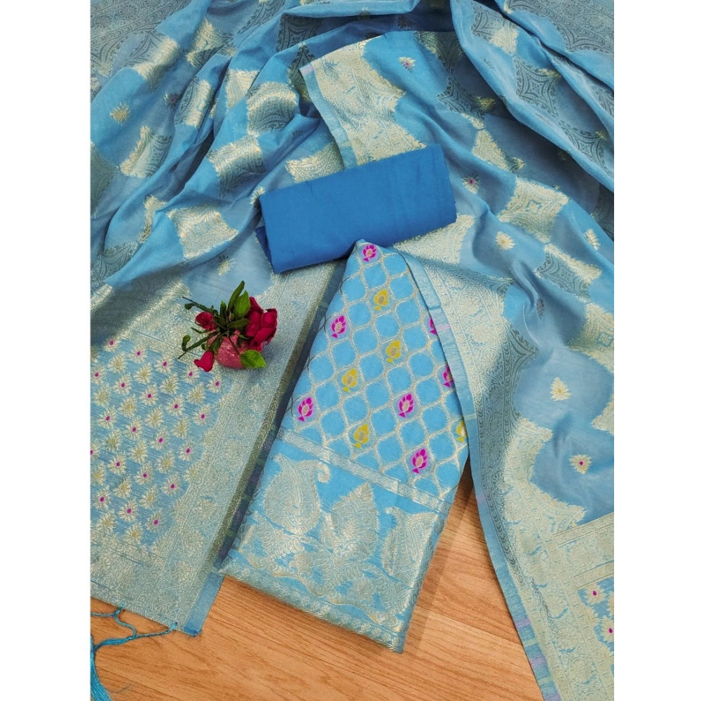 Women's Banarasi Silk Printed Unstitched Salwar Suit Material With Dupatta