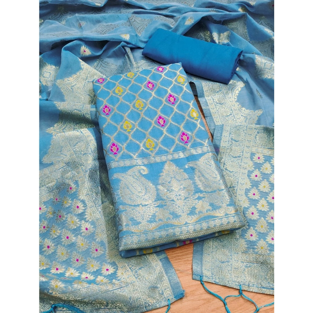 Women's Banarasi Silk Printed Unstitched Salwar Suit Material With Dupatta