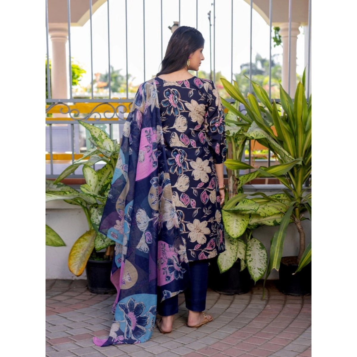 Women's Cotton Blend Printed Kurti With Pant Dupatta Set