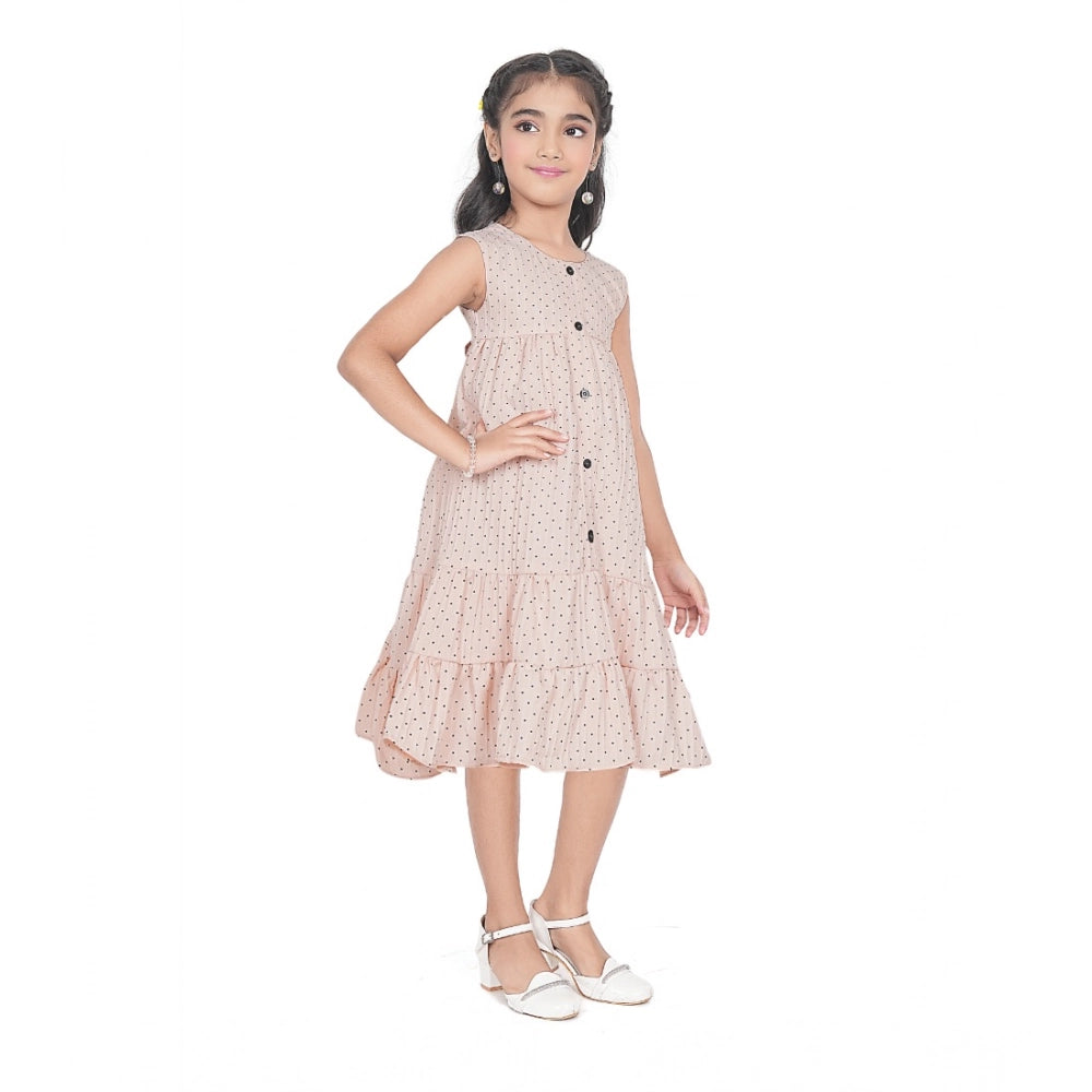 Girl's Slub Printed Sleeve Less Round Neck Dress