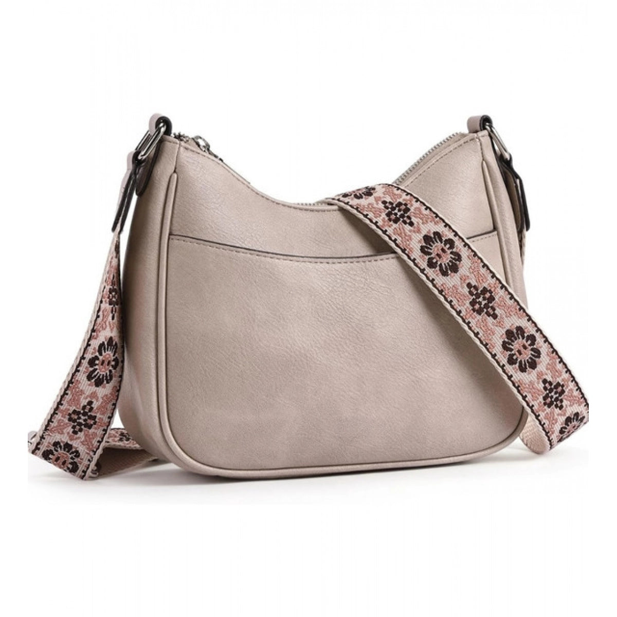 Women's PU Leather Zipper Sling Bag Beige Medium