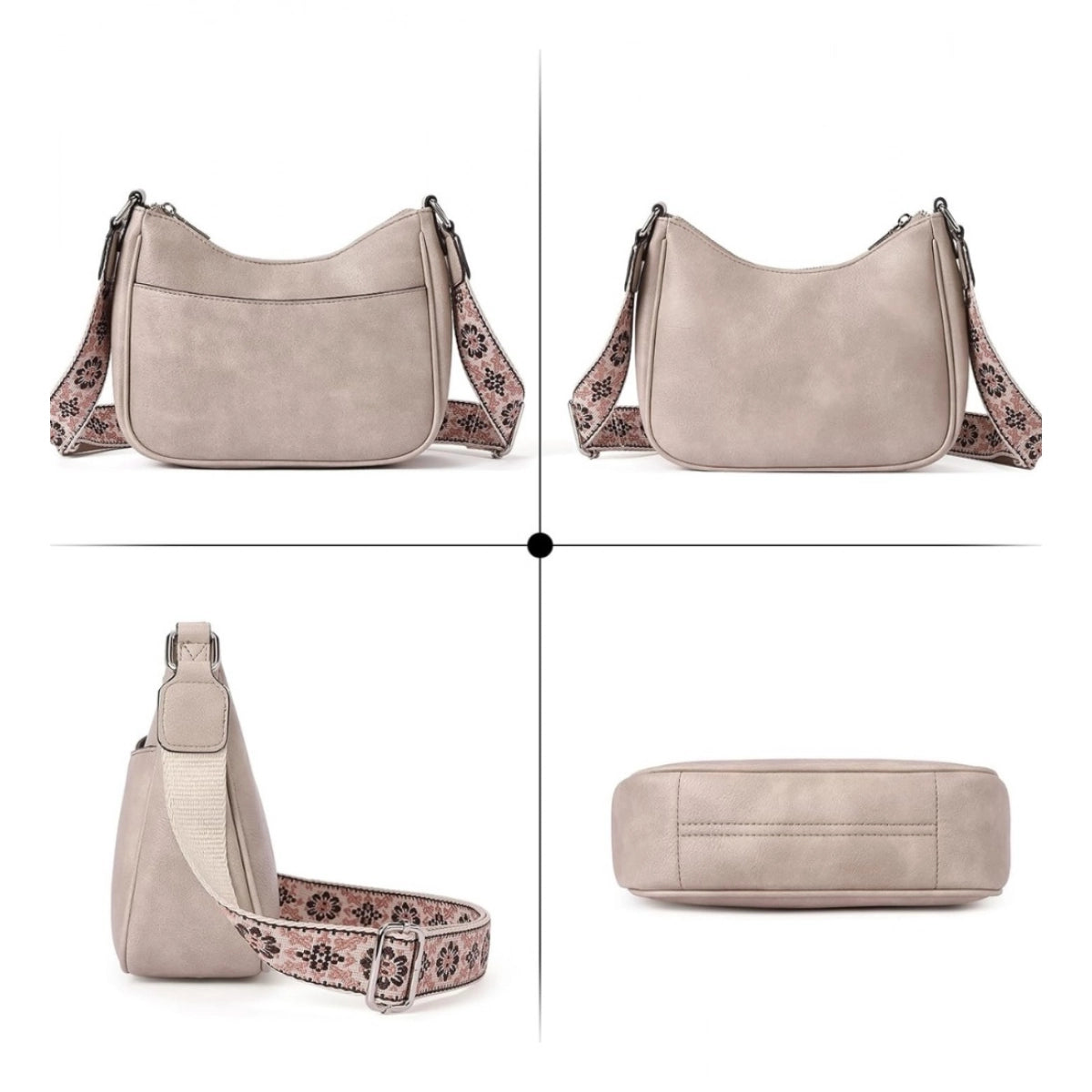 Women's PU Leather Zipper Sling Bag Beige Medium