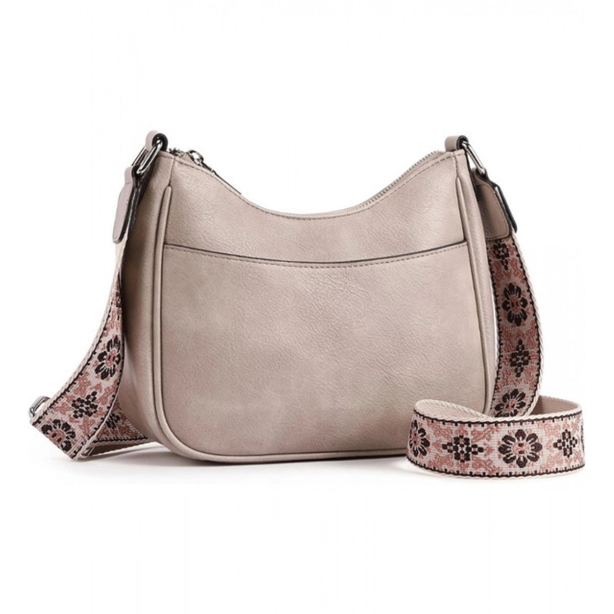 Women's PU Leather Zipper Sling Bag Beige Medium