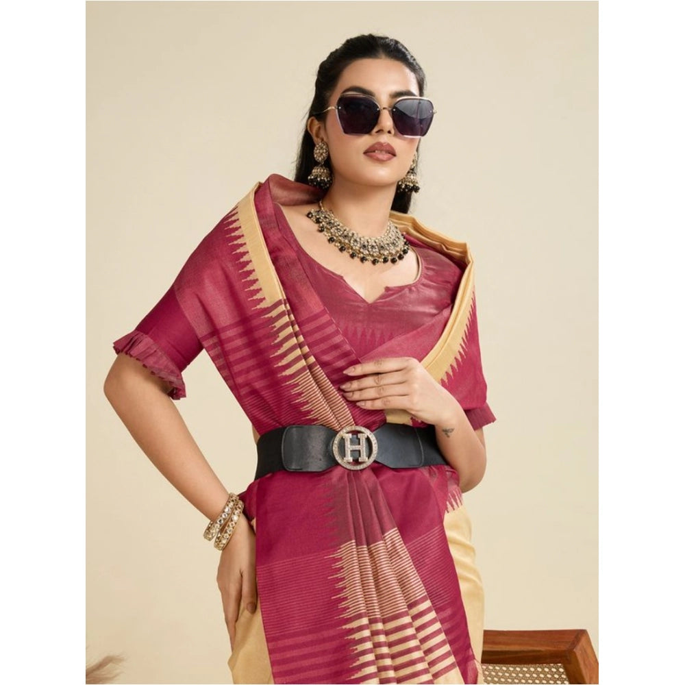 Generic Women's Raw_Silk Woven Saree With Unstitched Blouse 5.5Mtr (Beige)