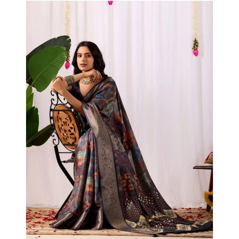 Women's Faux_Silk Printed Saree With Unstitched Blouse