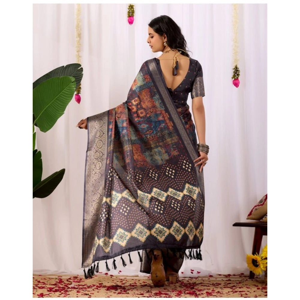 Women's Faux_Silk Printed Saree With Unstitched Blouse