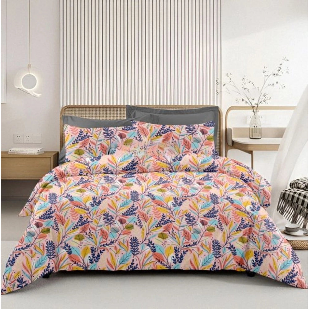 Generic Microfiber Floral Printed Double Bedsheet with 2 Pillow Covers (Multicolor)