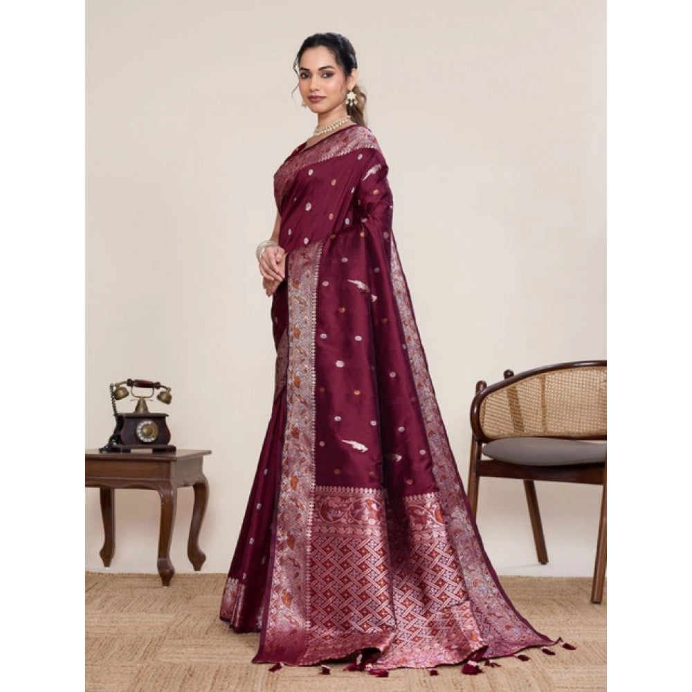 Generic Women's Jacquard Woven Saree With Unstitched Blouse 5.5Mtr (Maroon)