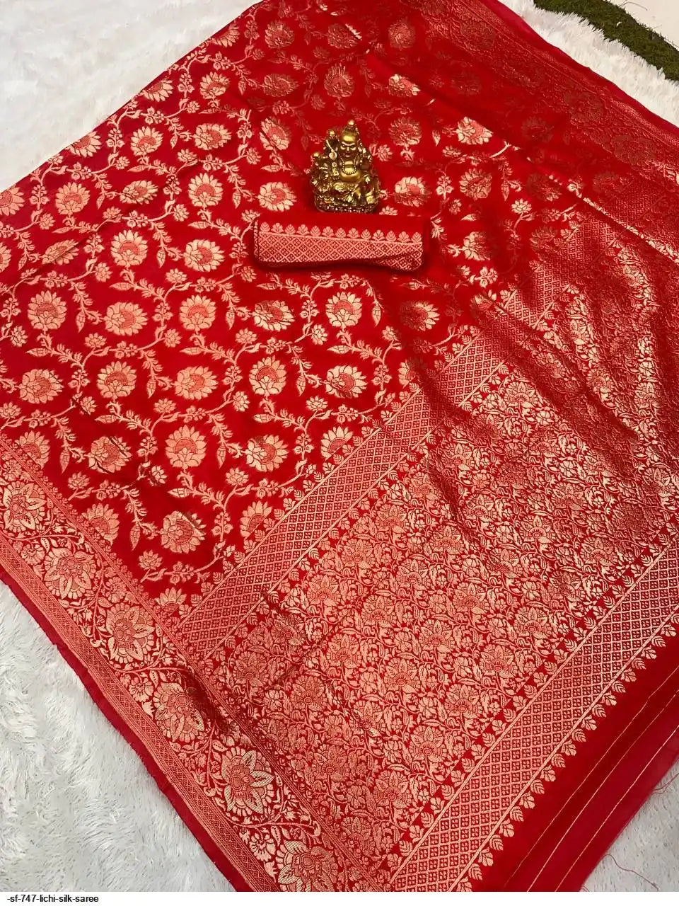 SF 747 Lichi Silk Saree | Red