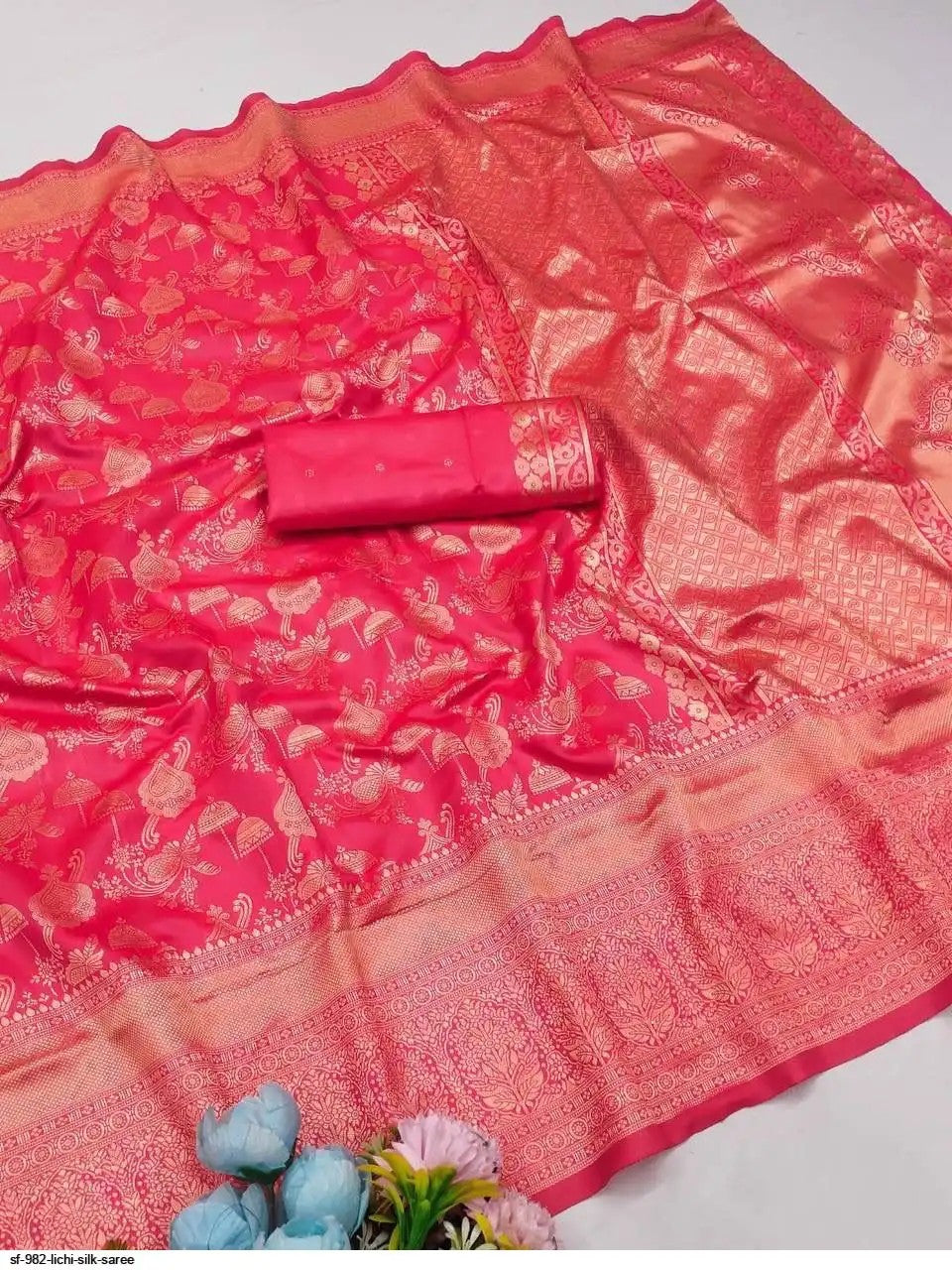 SF 982 Lichi Silk Saree | Deep Pink