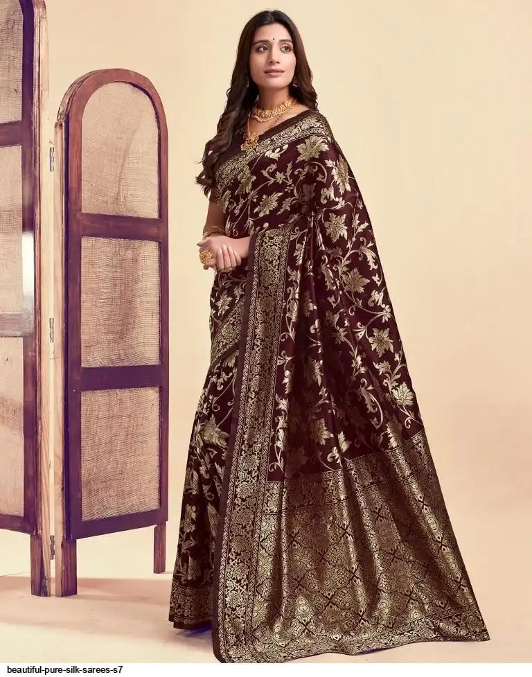 Beautiful Pure Silk Saree I Brown