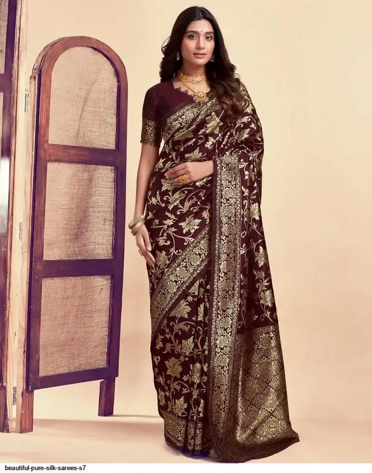 Beautiful Pure Silk Saree I Brown