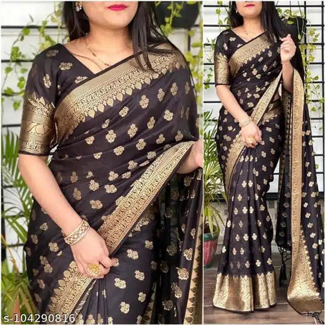 Jacquard Saree For Women (Brown, 6.3m)