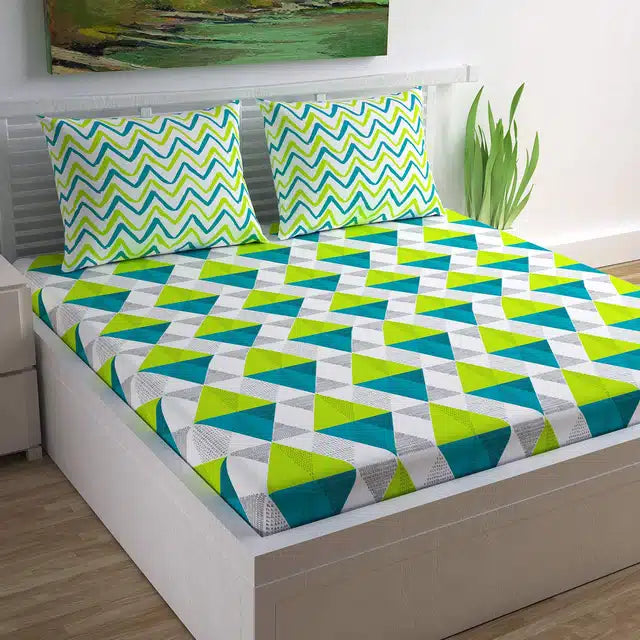 Premium Microfibre Printed Double Bedsheet with 2 Pillow Covers - Green (225x225 cm)