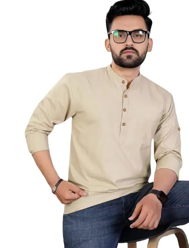 Men's Slim Fit Full Sleeve Cotton Short Kurta - Pack of 3