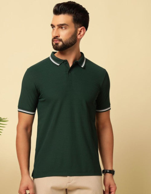 Men Solid Polo Collar Cotton T-shirt