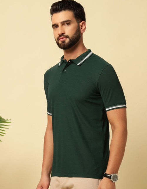 Men Solid Polo Collar Cotton T-shirt