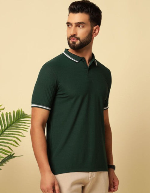 Men Solid Polo Collar Cotton T-shirt